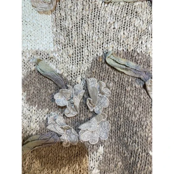 Vintage Bonnie & Bill Sweater Women Small Beige Floral Applique Pullover Cottage - Picture 3 of 10